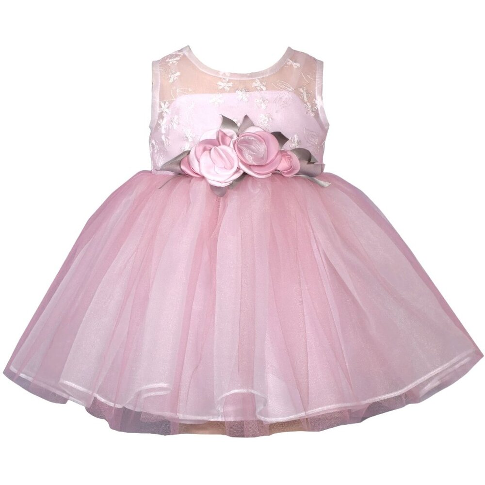 Bonnie Jean Girls 3M-24M Embroidered Lace Flower Waist Special Occasion Dress